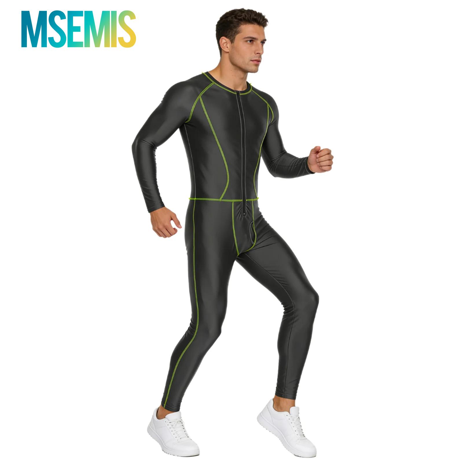 Compression Long Pant - Swimwear Mens Swimsuit Glossy Slim Jumpsuit